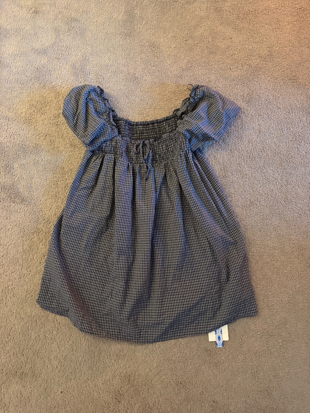 Cider navy & white gingham off the shoulder baby doll dress